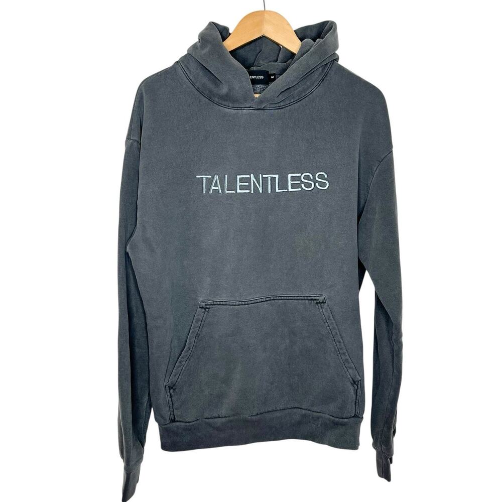 Talentless Hoodie Mens Size M Gray Acid Wash Pullover Cotton Embroidered Logo